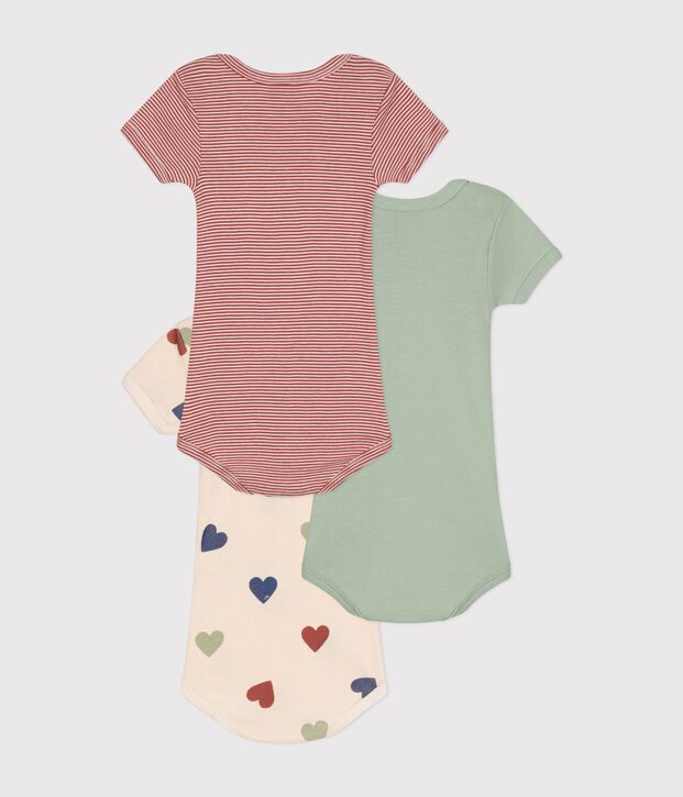 Babies' Tri-Heart Patterned Short-Sleeved Cotton Bodysuits - 3-Pack multicolor