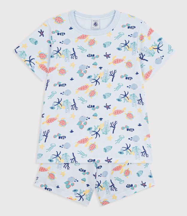 Children's short glow-in-the-dark printed cotton pyjamas blue/multicolor