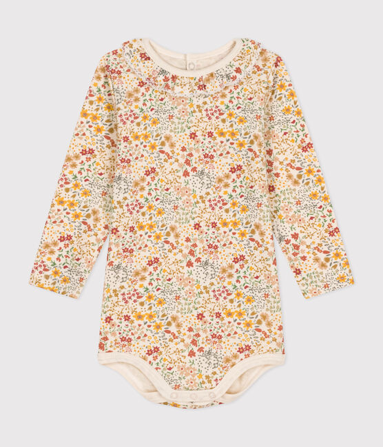 Babies' long-sleeved bodysuit in cotton with a ruff AVALANCHE white/MULTICO
