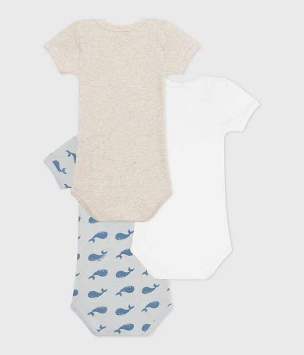 Pack of short-sleeved whale pattern cotton bodies for babies multicolor