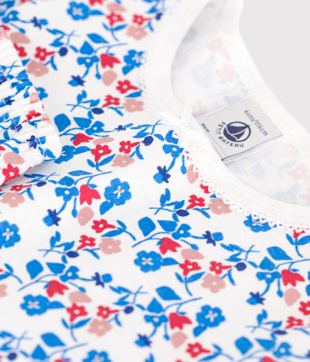 Children's snug-fitting short pyjamas in cotton with a floral print white/multicolor