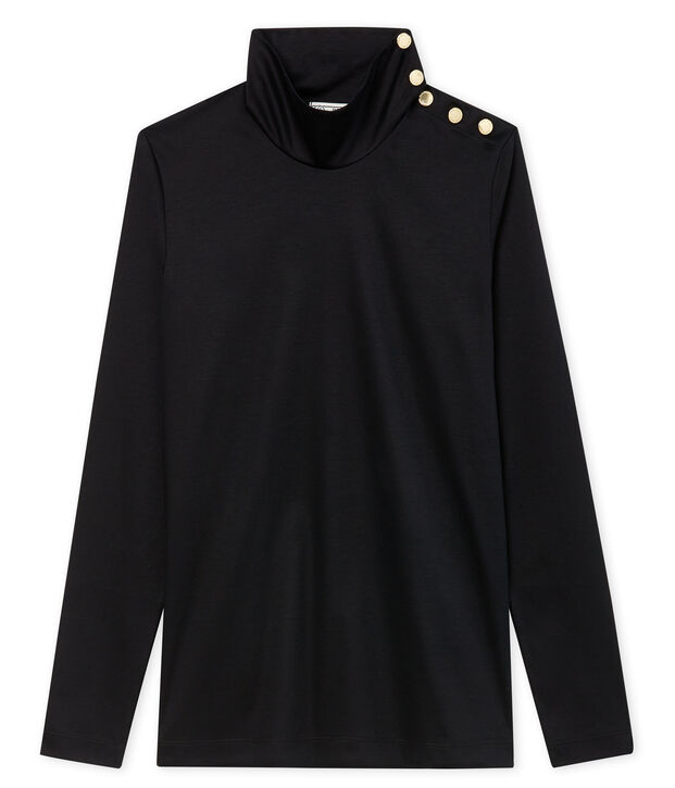 women's roll neck polo neck with buttons black