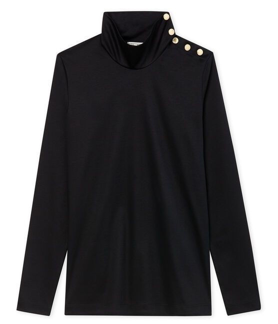 women's roll neck polo neck with buttons NOIR black