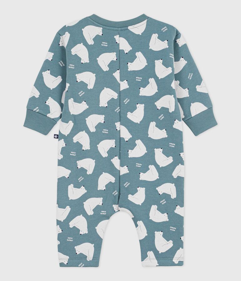 Babies' white bear-print cotton long jumpsuit blue/multicolor