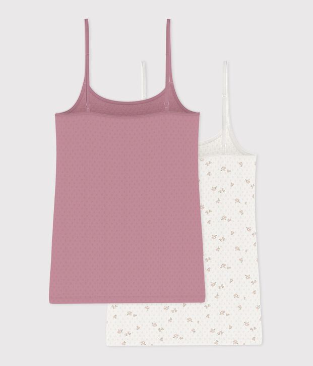 Pack of women's strappy floral cotton openwork tops multicolor