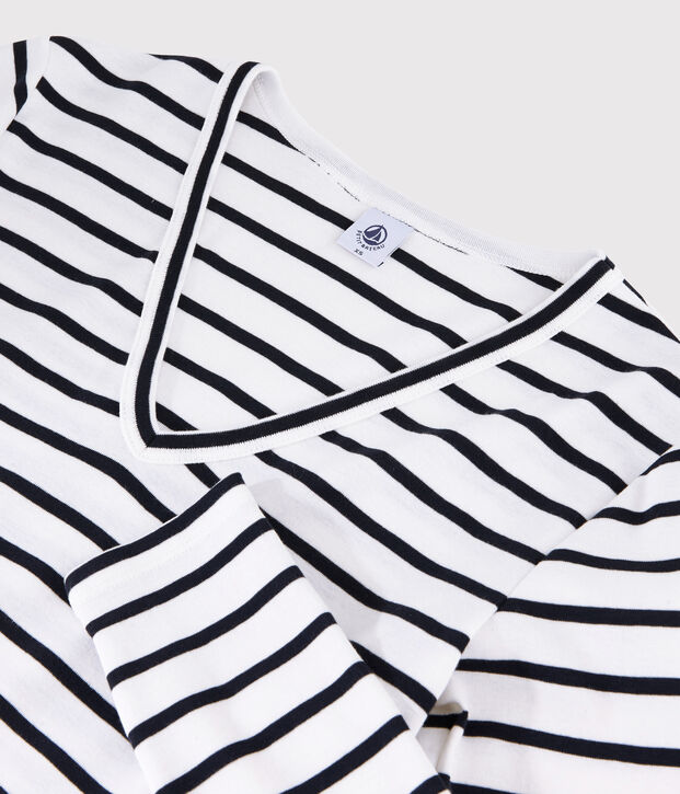 Women's Iconic V-Neck Cotton T-Shirt white/blue