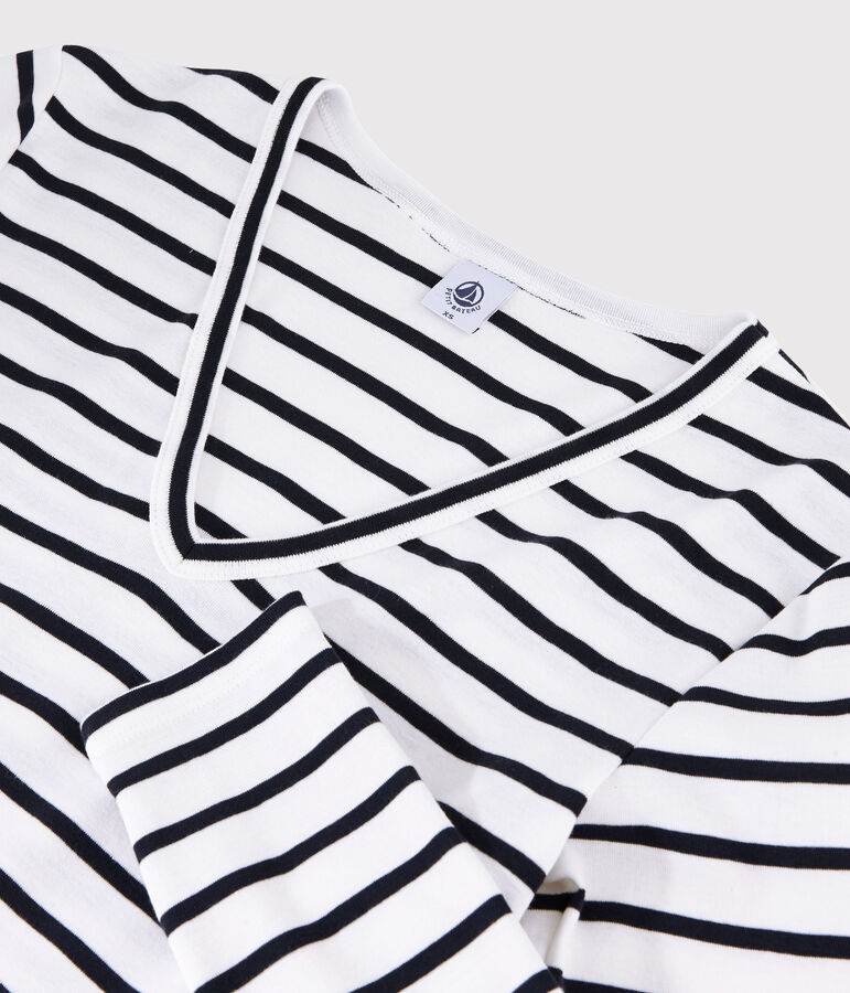 Women's Iconic V-Neck Cotton T-Shirt white/blue