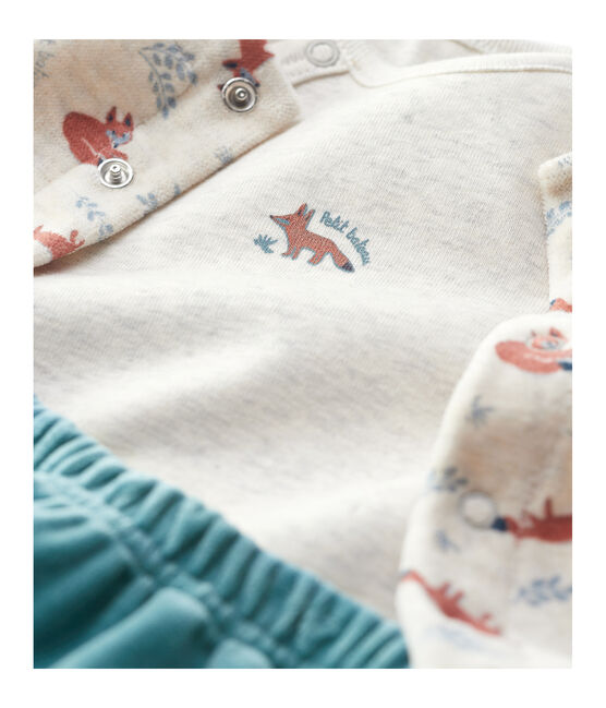 Babies' Velour and Rib Knit Three-Piece MONTELIMAR beige/MULTICO white