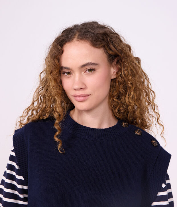 Women's long-sleeved cotton Breton top blue/white