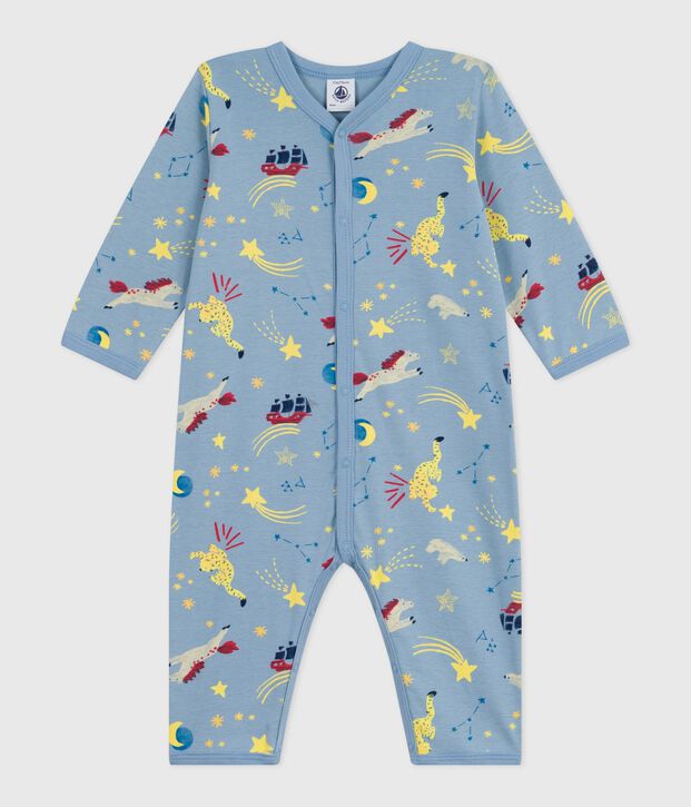 Babies' footless printed cotton pyjama suit blue/multicolor