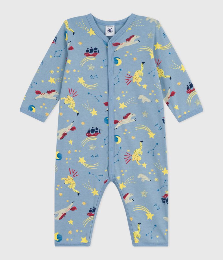 Babies' footless printed cotton pyjama suit blue/multicolor
