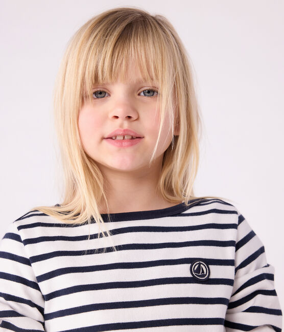 Children's Unisex Organic Cotton Breton Top MARSHMALLOW white/SMOKING blue