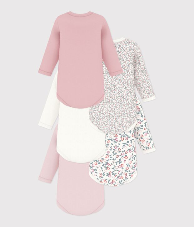Pack of long-sleeved bodies for babies in cotton printed with flowers multicolor