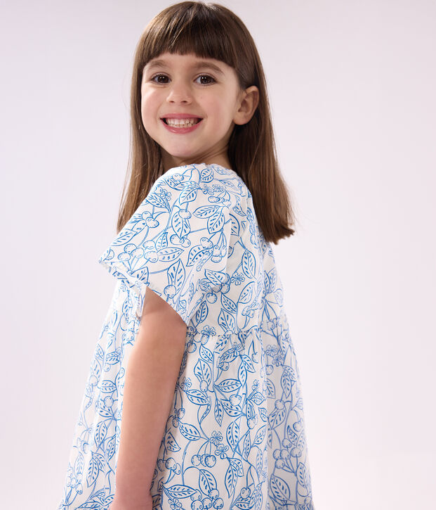 Children's dress in printed cotton with short sleeves blue/blue