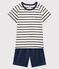 Boys' Short Cotton Pyjamas with Sailor Stripes MARSHMALLOW white/SMOKING blue