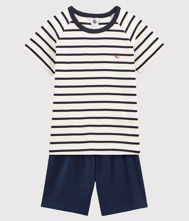 Boys' Short Cotton Pyjamas with Sailor Stripes white/blue