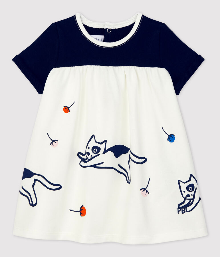 Babies' Fleece Dress MARSHMALLOW white/SMOKING blue