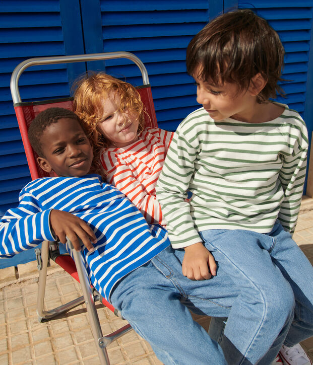 Children's unisex long-sleeved cotton Breton top blue/white