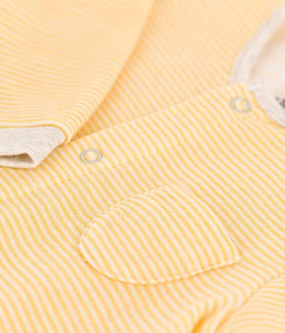 Babies' Stripy Wool and Organic Cotton Jumpsuit OCRE yellow/MARSHMALLOW white