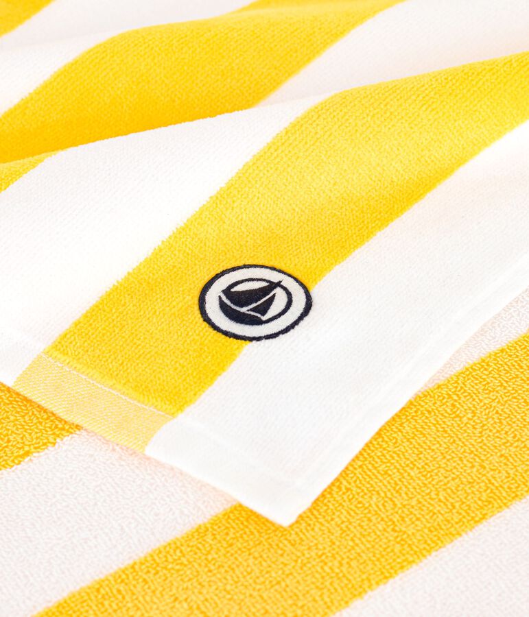 Striped cotton terry beach towel yellow/white