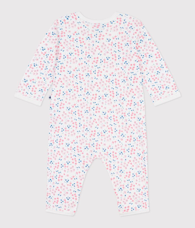 Babies' footless floral-print cotton pyjama suit MARSHMALLOW white/MULTICO white