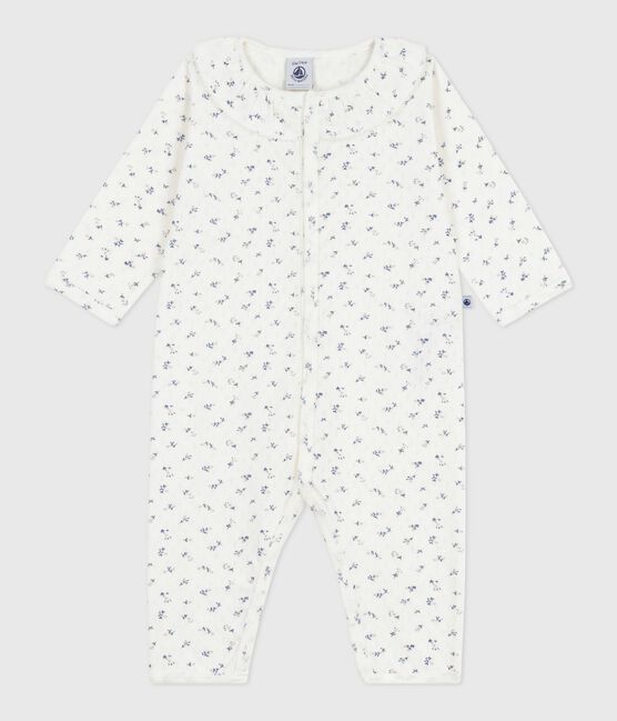 Babies' footless openwork floral-print cotton pyjama suit MARSHMALLOW white/MULTICO white