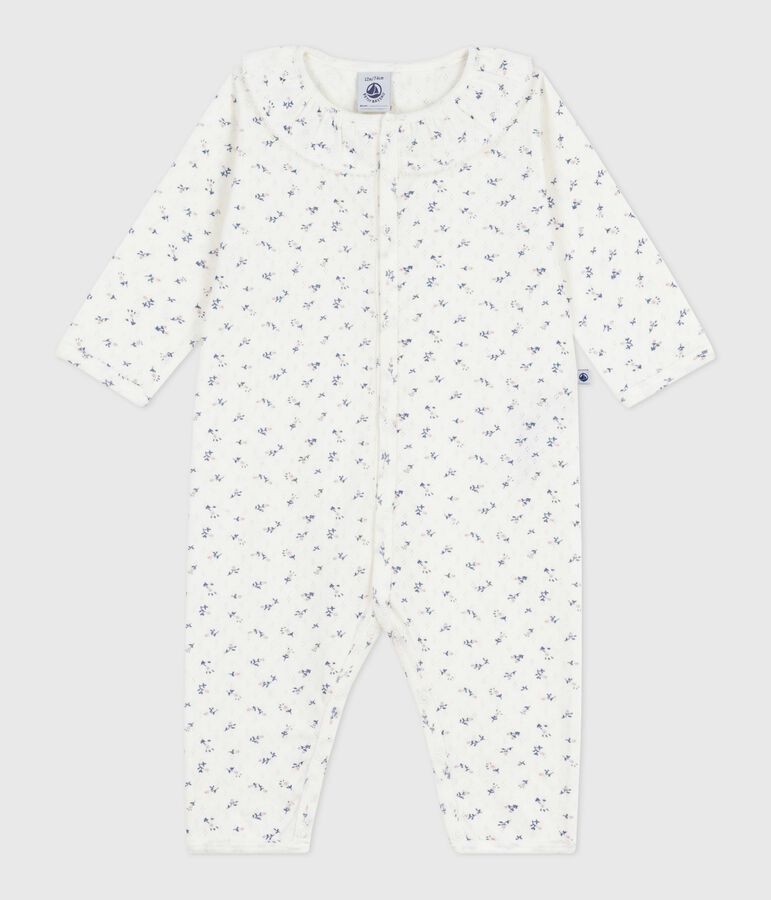 Babies' footless openwork floral-print cotton pyjama suit white/multicolor