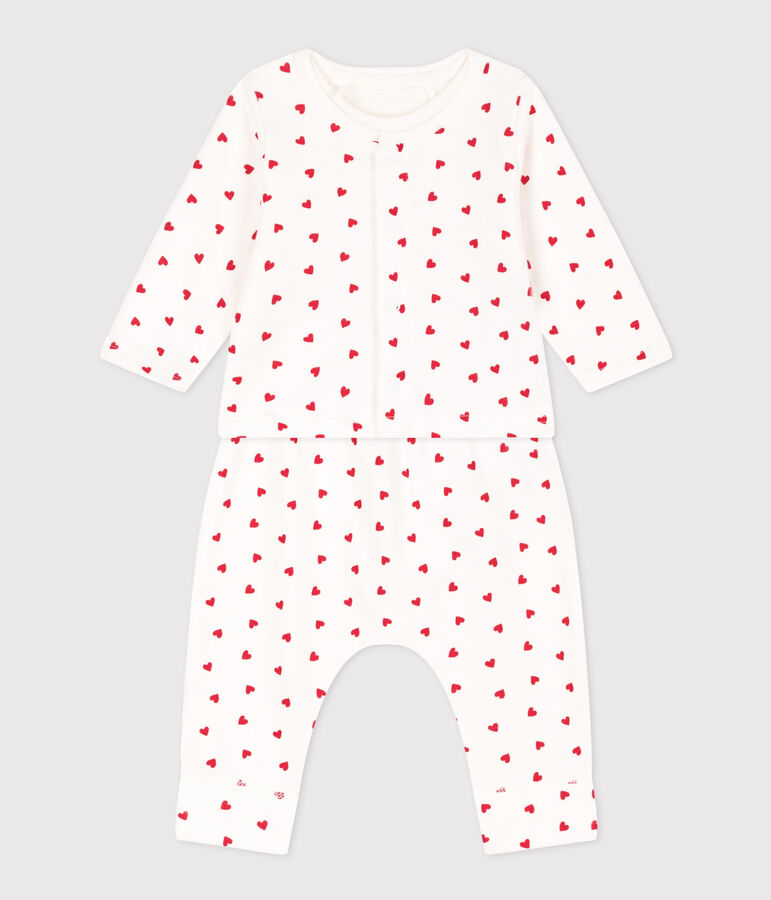Babies' Small Heart Patterned Fleece Outfit white/red