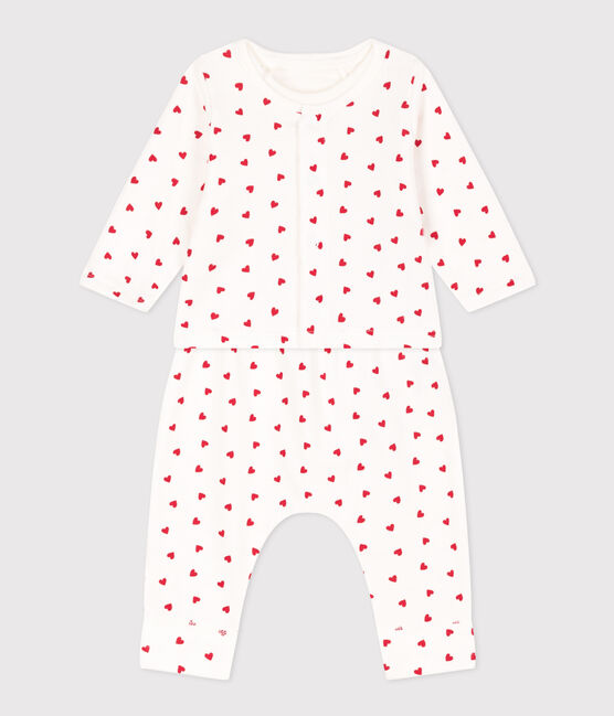 Babies' Small Heart Patterned Fleece Outfit MARSHMALLOW white/TERKUIT red