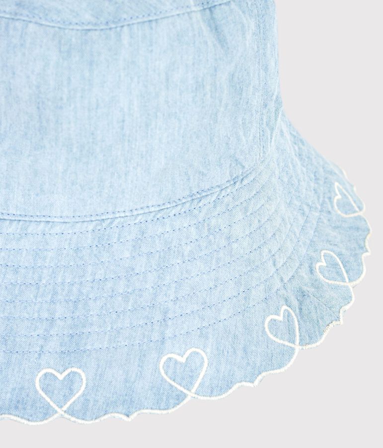 Children's chambray wide-brimmed floppy hat blue