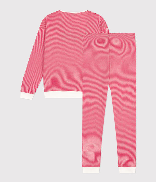 Women's stripey cotton pyjamas red/white
