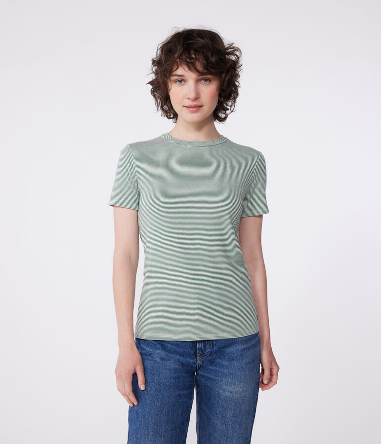 Women's iconic striped cotton T-Shirt green/white