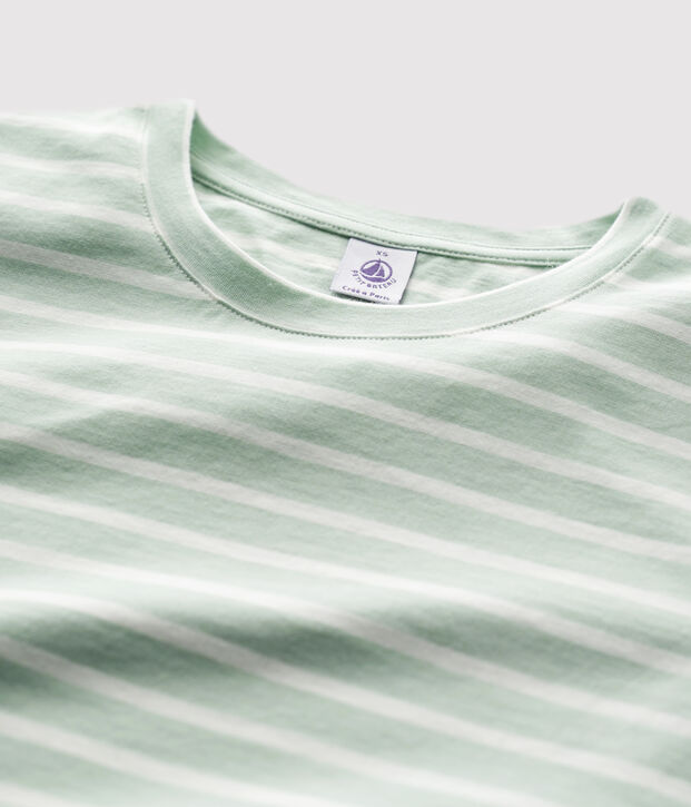 Women's Straight Fit Organic Cotton Round Neck T-Shirt green/white