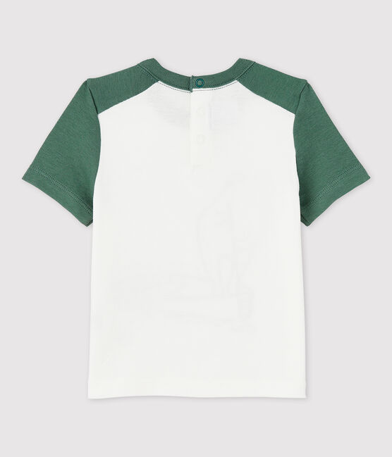 Baby Boys' Short-Sleeved Cotton T-Shirt MARSHMALLOW white/VALLEE green