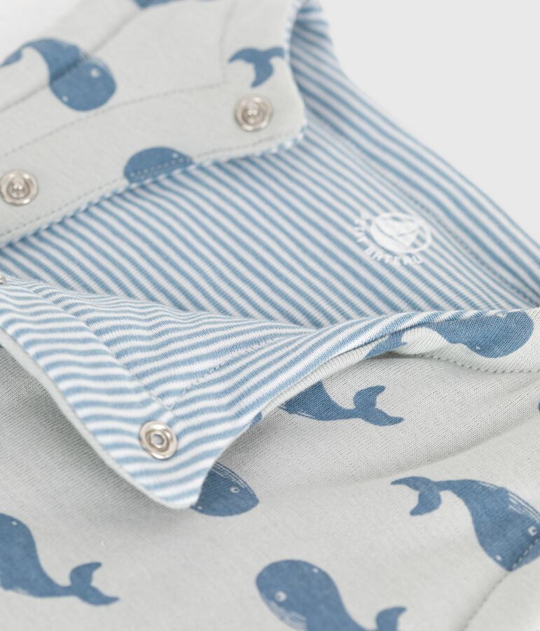 Babies' sleeveless reversible whale-print cotton cardigan blue/blue