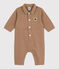 Babies' long, plain overall-style cotton playsuit ROCHE CLAIR beige