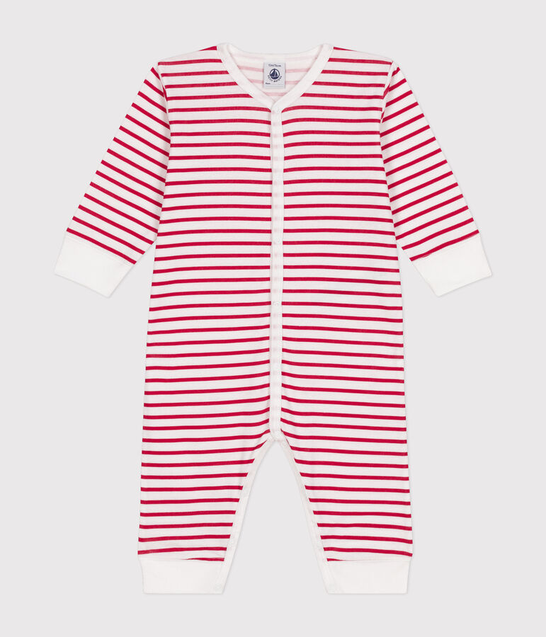 Babies' footless cotton pyjamas ECUME white/TERKUIT red