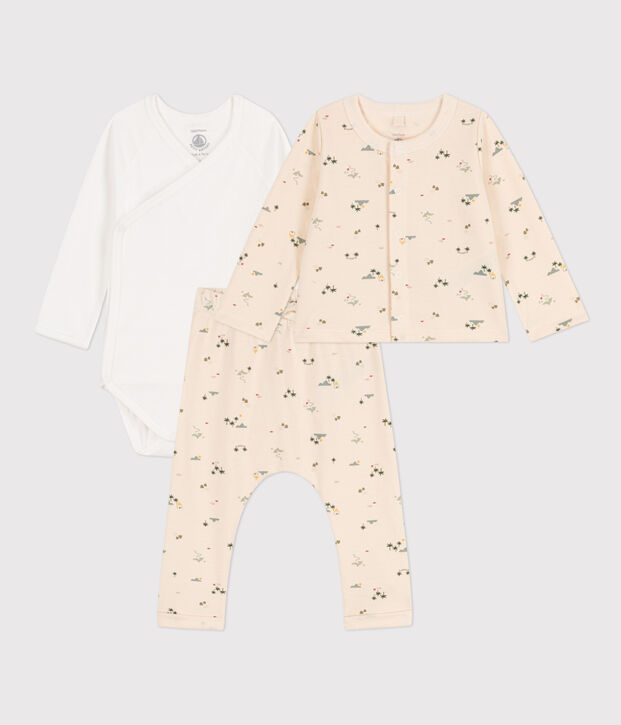 Babies' Patterned Cotton Outfit Ecru/multicolor