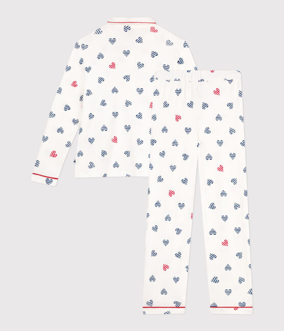 Women's buttoned cotton pajamas with heart print MARSHMALLOW white/MULTICO white