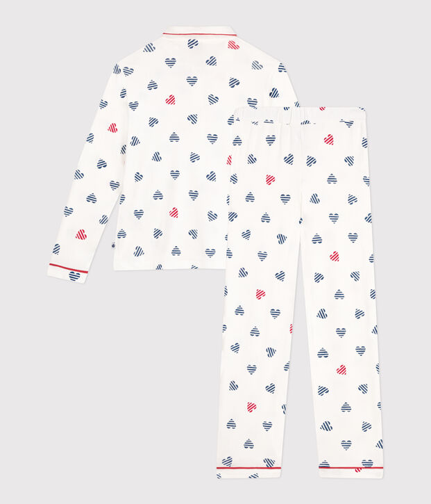 Women's buttoned cotton pajamas with heart print white/multicolor
