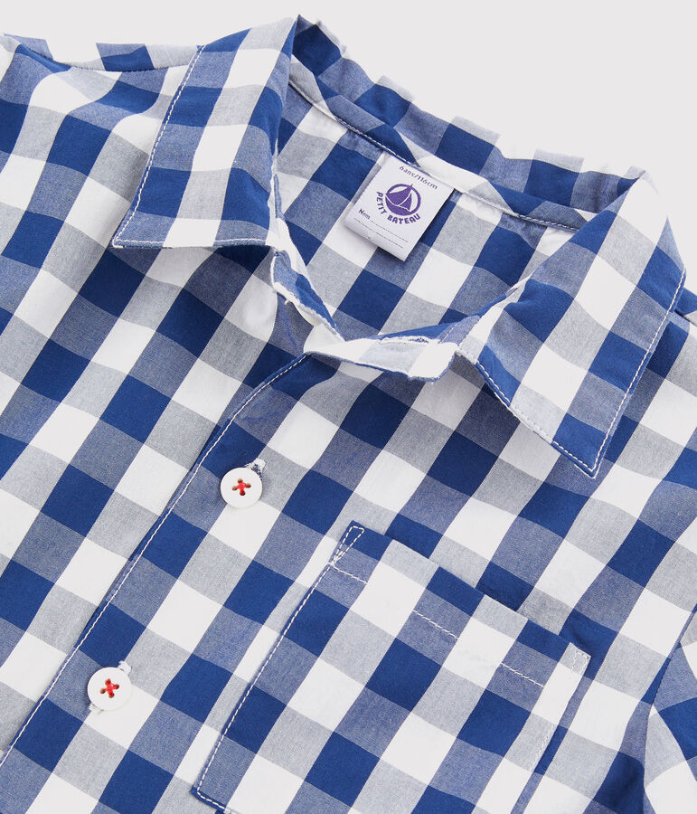 Boys' Checked Twill Pyjamas MEDIEVAL blue/MARSHMALLOW white