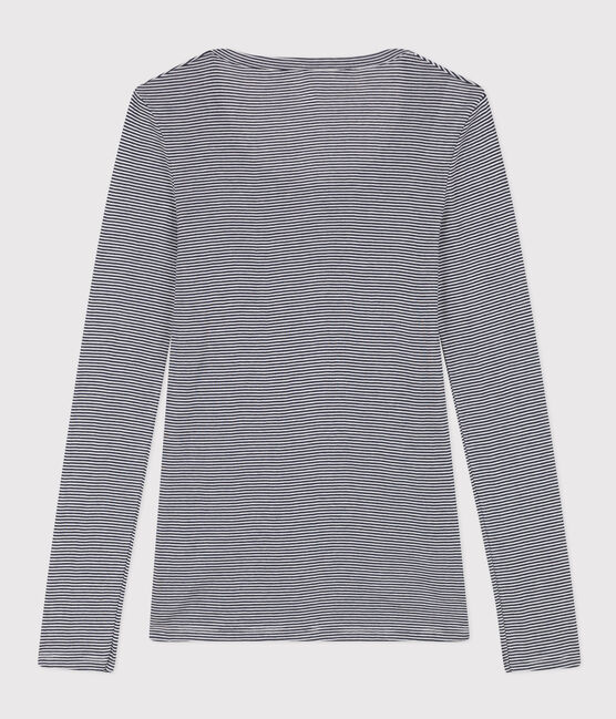 Women's second-skin lightweight stripy cotton T-shirt SMOKING blue/MARSHMALLOW white