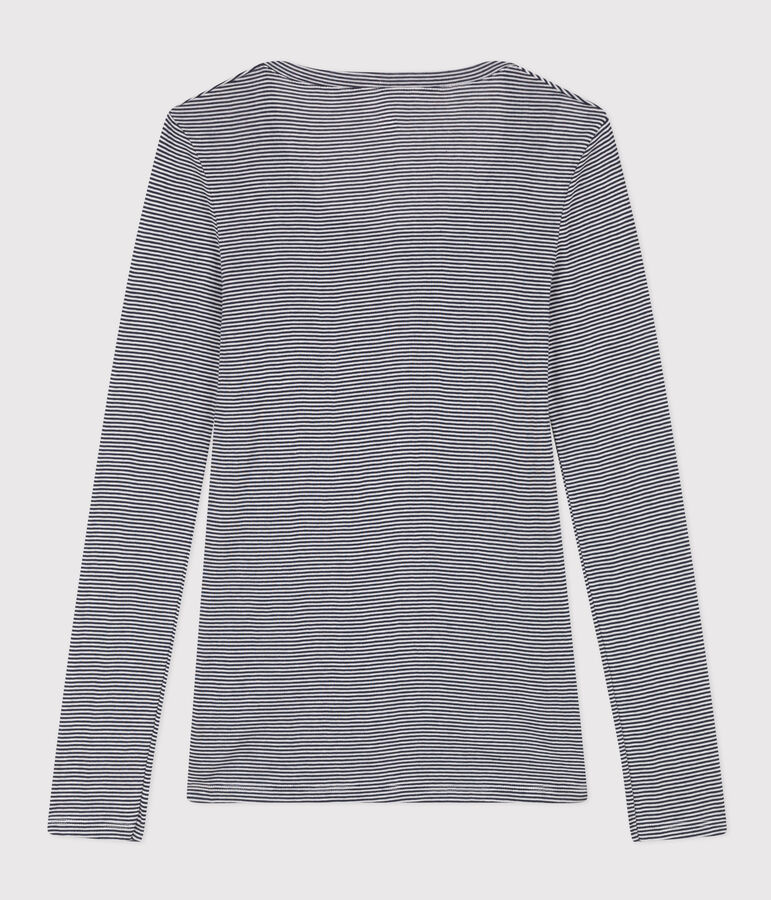 Women's second-skin lightweight stripy cotton T-shirt blue/white
