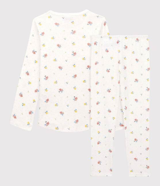 Girls' Floral Cotton Pyjamas MARSHMALLOW white/MULTICO white