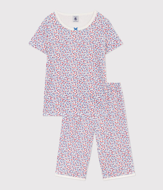 Girls' Floral Cotton Short Pyjamas MARSHMALLOW white/MULTICO white