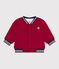 Babies' varsity-style jacket in plain cotton and sherpa AMARANTE