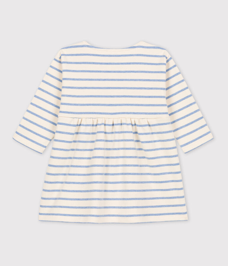 Babies' Long-Sleeved Cotton Sailor Striped Dress AVALANCHE white/SKY CHINE