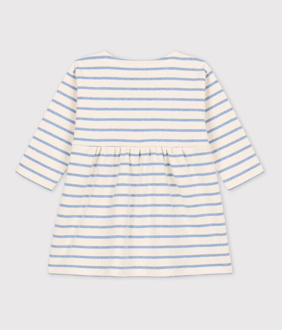 Babies' Long-Sleeved Cotton Sailor Striped Dress AVALANCHE white/SKY CHINE