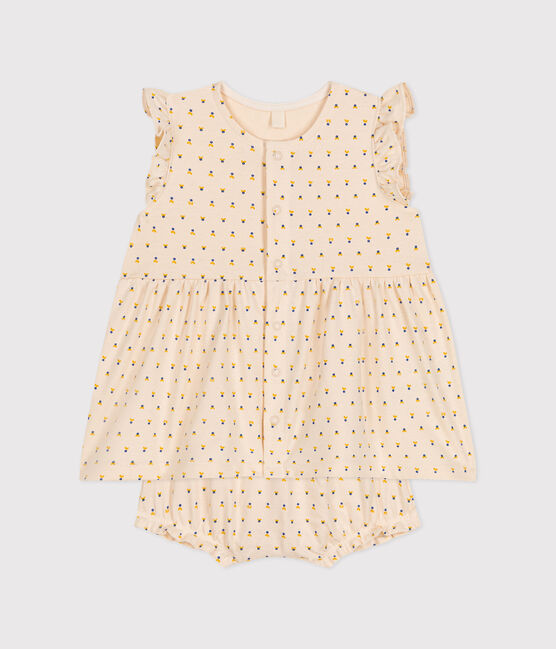 Babies' sleeveless dress and bloomers in lightweight jersey AVALANCHE white/MULTICO