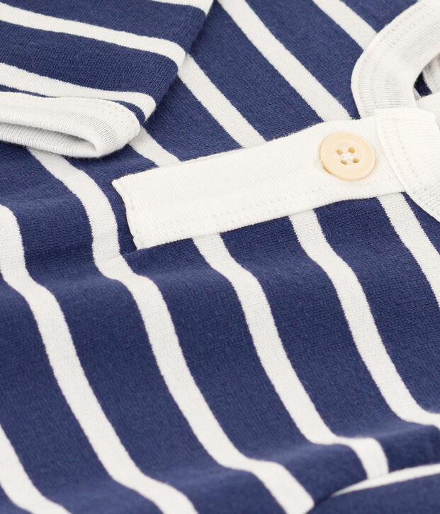 Babies' Stripy Fleece Jumpsuit blue/white